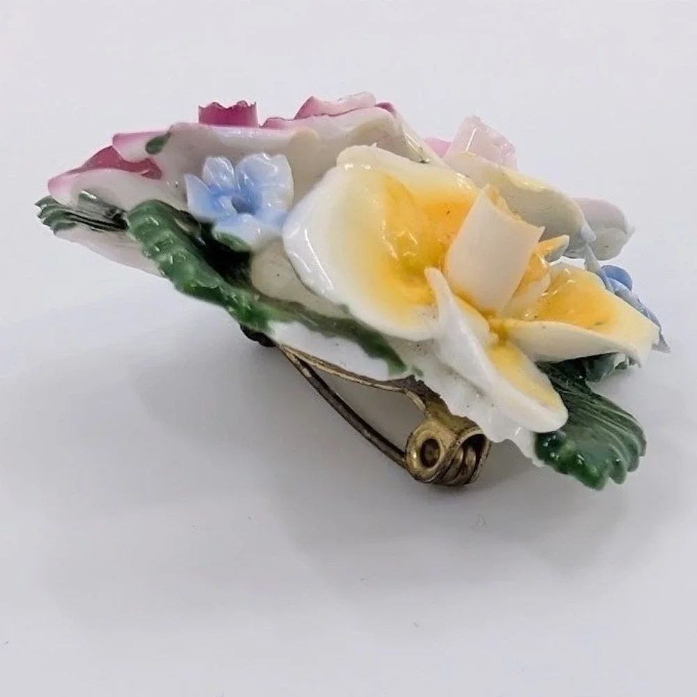 VTG Brooch Lot Floral Gold Tone Thorley Bone China Gerrys Botanical Garden Party